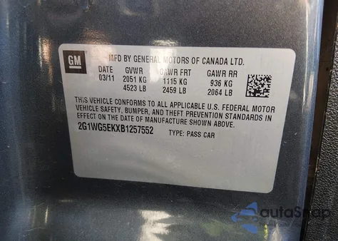 2011 Chevrolet Impala Lt from USA, damaged, VIN 2G1WG5EKXB1257552